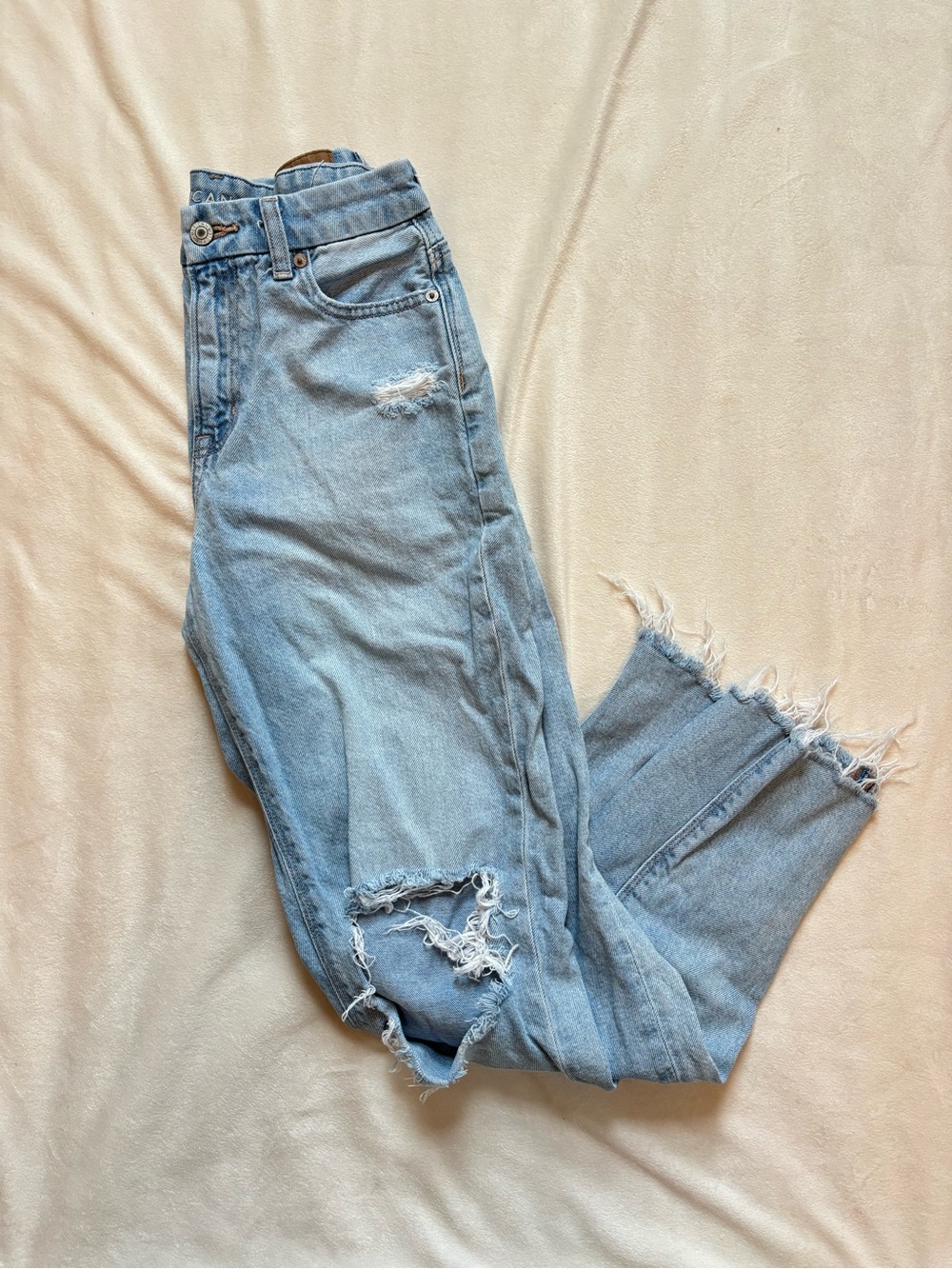 American Eagle Outfitters Light Wash Distressed Curvy Mom Jeans